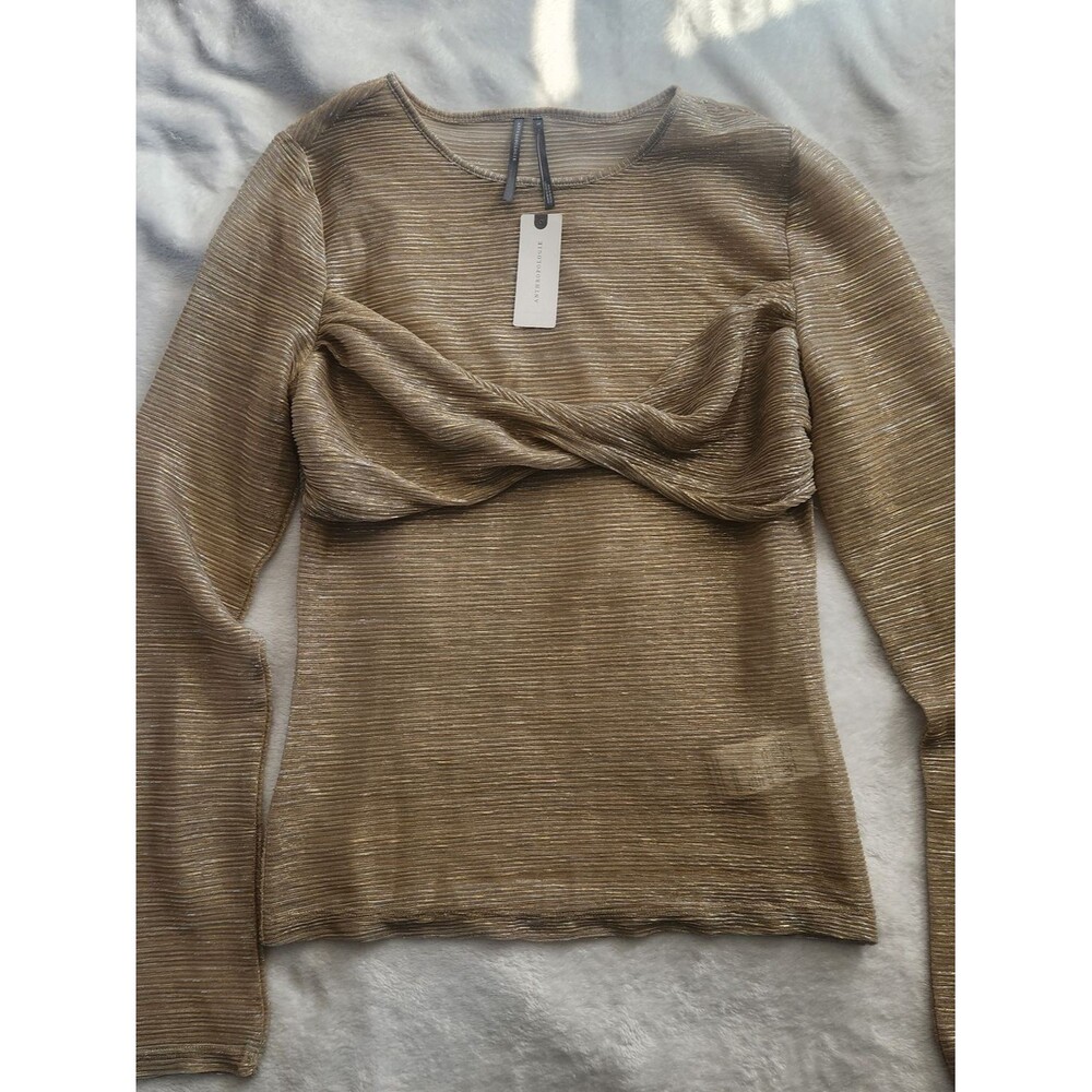 By Anthropologie Twist-Front Shine Top Gold Size Small